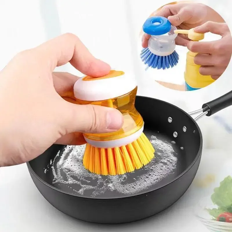 

Kitchen Dishwashing Brush Dish Scrub Brush Dish Scrubber Bubble Up Brushes with Soap Dispenser for Vegetable Utensils Cleaning