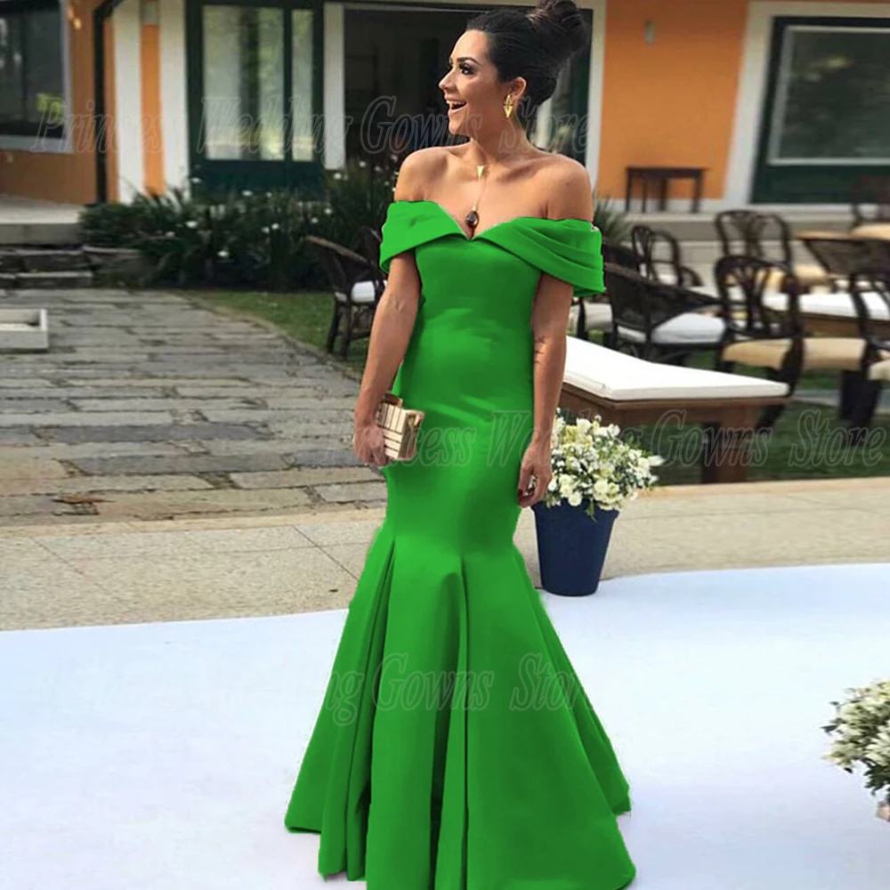 Vestidos formales de sirena de satén elegantes personalizados para madre de la novia para mujer con hombros descubiertos tren de barrido personalizado hermoso boda P