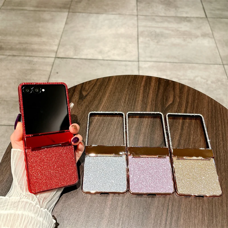 

Crystal Sparkle Glitter Shockproof Case for Samsung Z Flip 7 6 5 4 3 FE Anti-fingerprint Back PC Leather Cover