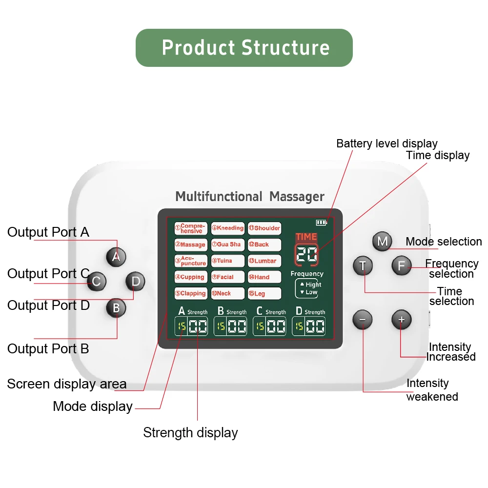 Electric Massage 15 Modes Instrument EMS Tens Machine Pulse Massager EMS Acupuncture Electrical Muscle Stimulator Rechargeable