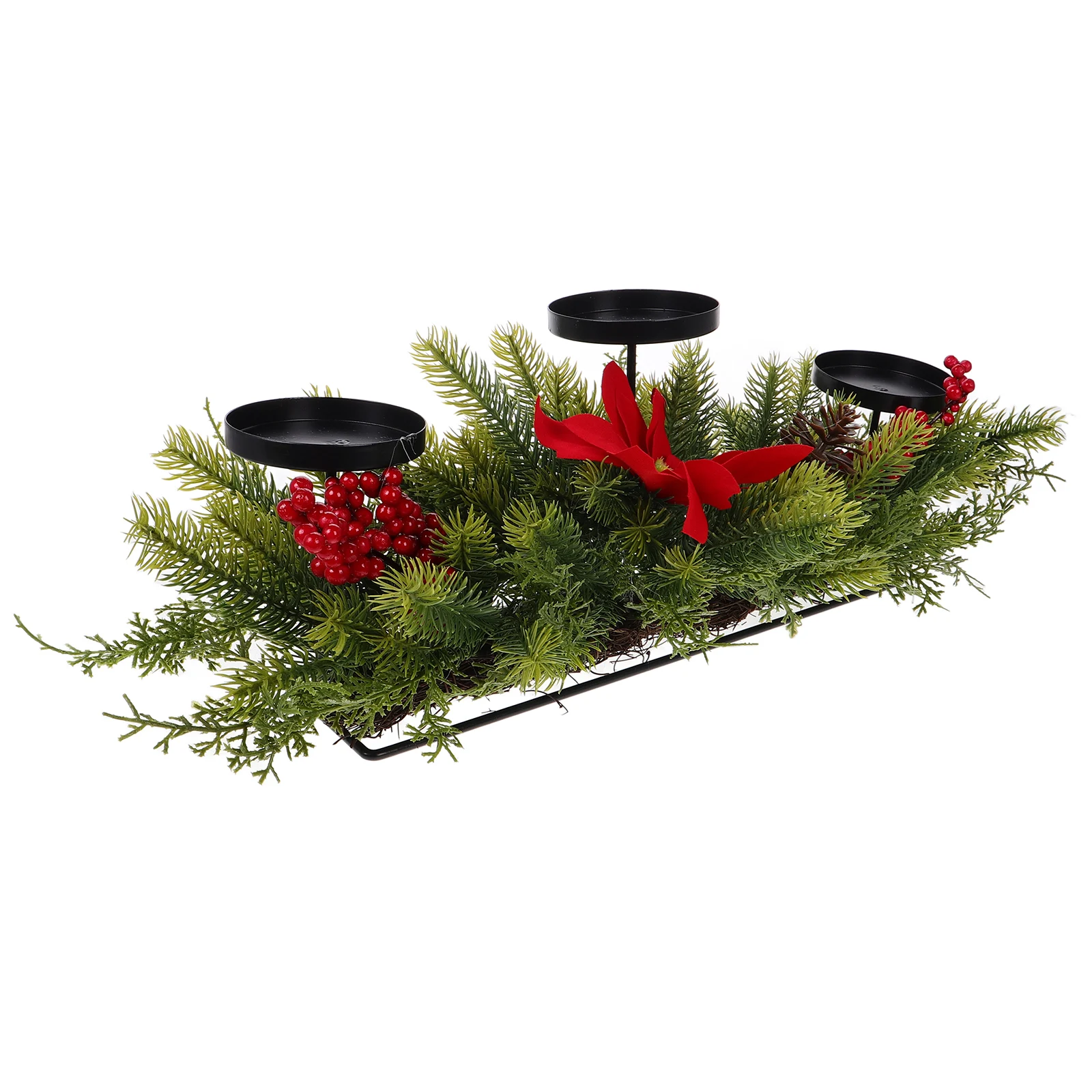 

Christmas C Holder Red Poinsettia Centerpiece Holiday Decor PE Material Lifelike Pinecones Christmas Flowers
