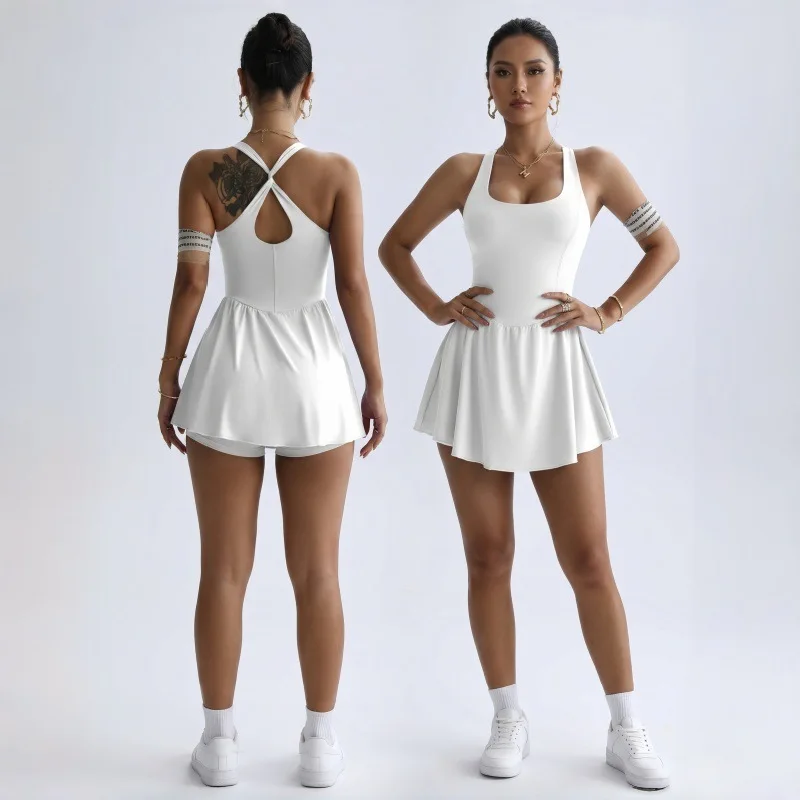 Women Built-in Padded Tennis Dress With Pockets Anti Exposure Inner Shorts Golf Badminton Daily Outdoor Casual Sports Outfit