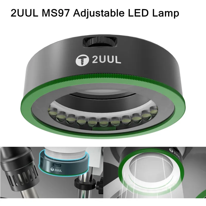 

2UUL MS97 Adjustable Polarized MicroScope LED Lamp for Mobile Phone Eliminate Reflections Dust-proof Anti-smoke Ring Light