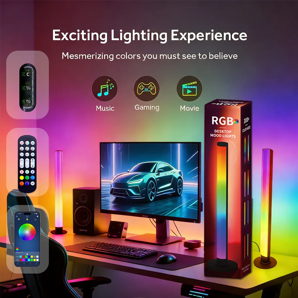 Bluetooth RGB Sound Activated Ambient Light Dream Color Music Sync Desktop Gaming Light Night Light for Bedroom Game Room Decora