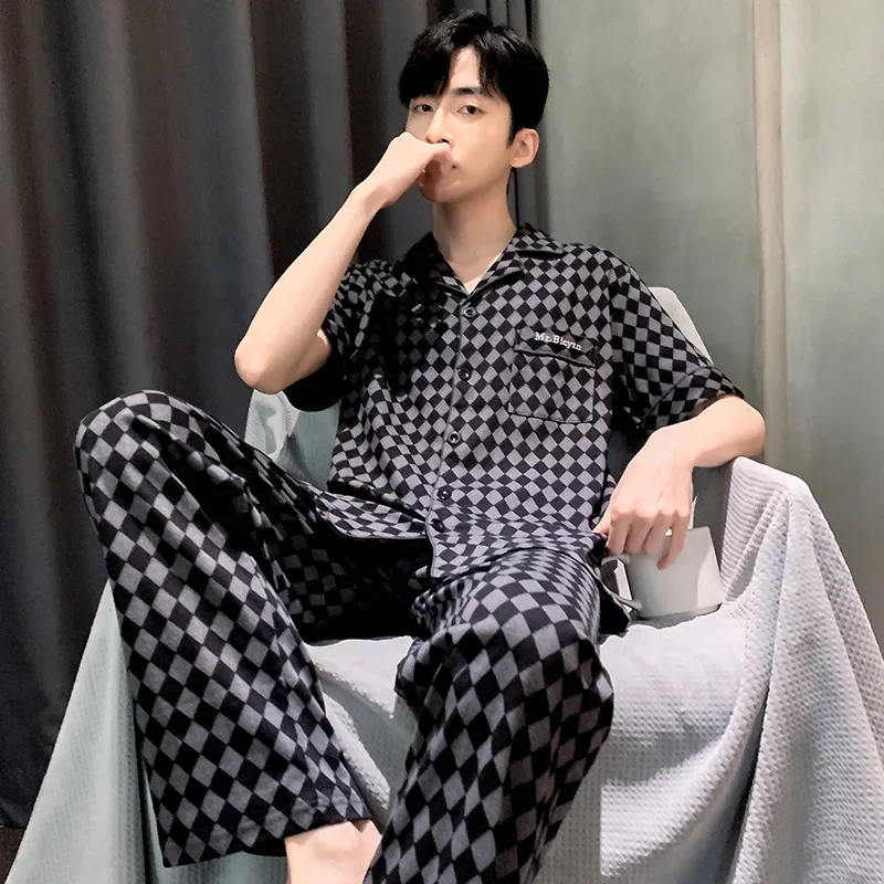 Pajama Pants Set Two-piece Set Men's Clothing Homewear Spring Summer Thin Cardigan Simple Comfortable Casual Fashion Loose Fit