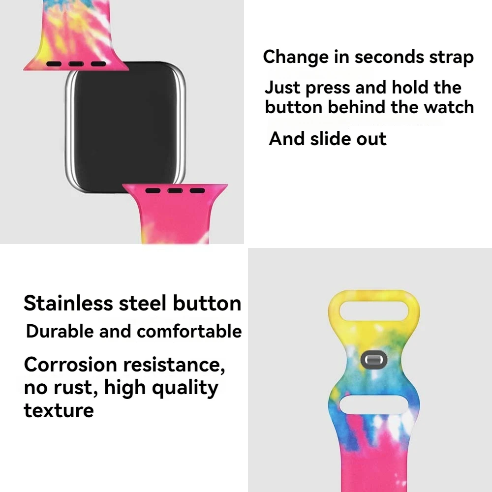 Patterned Silicone Strap For Apple Watch Band Ultra 49mm 45mm 44mm 41mm 40mm For IWatch Series 9/8/7/6/5/4/3/2/1/SE Watch Straps