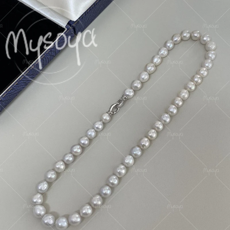 MYSOYA 10-11mm Large White Baroque Pearl Necklace, Suitable for Birthday/Wedding/Mother's Day/Father's Day Gift A0718