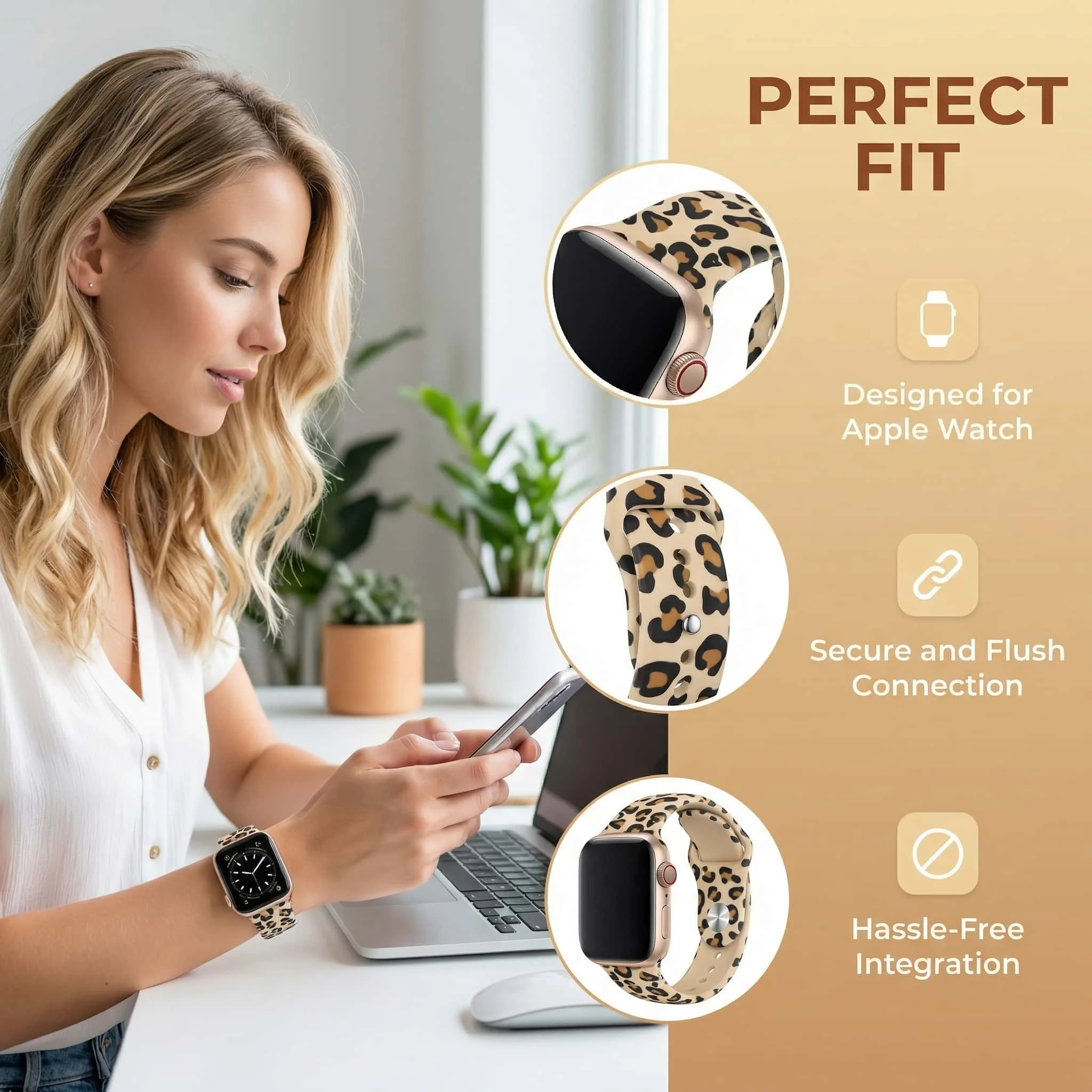 Leopardmuster-Armband für Apple Watch, 46 mm, 42 mm, 38 mm, 49 mm, 41 mm, 45 mm, 40 mm, 44 mm, Silikonarmband, iWatch Series 12, 11, 10, 9, 8, 7, 6, 5, 4, SE. – Detail 3