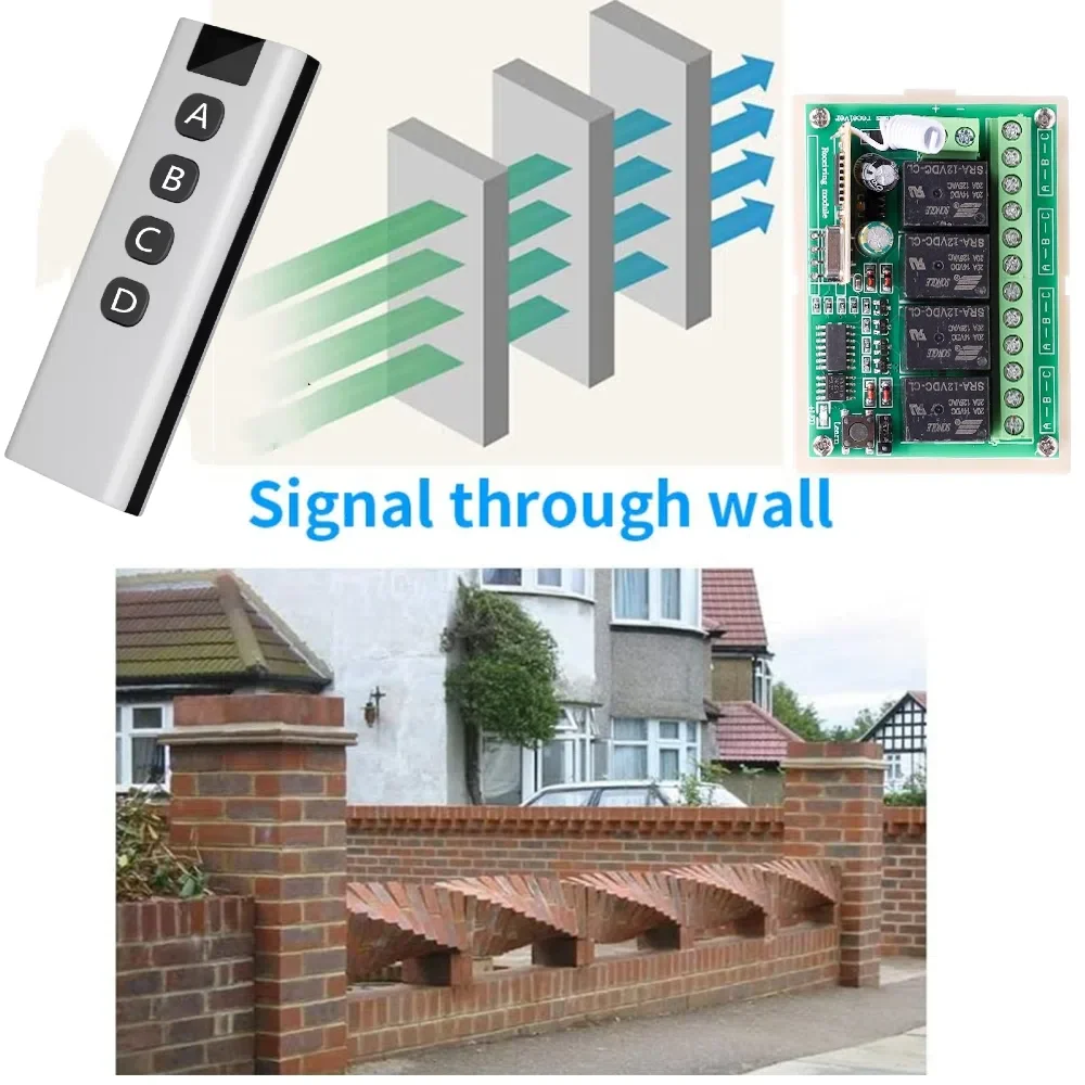 RF 433 MHz Drahtloser Fernbedienungs-Lichtschalter DC 12 V 24 V 36 V 72 V Relaismodul und 4-Kanal-Sender für LED-Torsystem Ein Aus