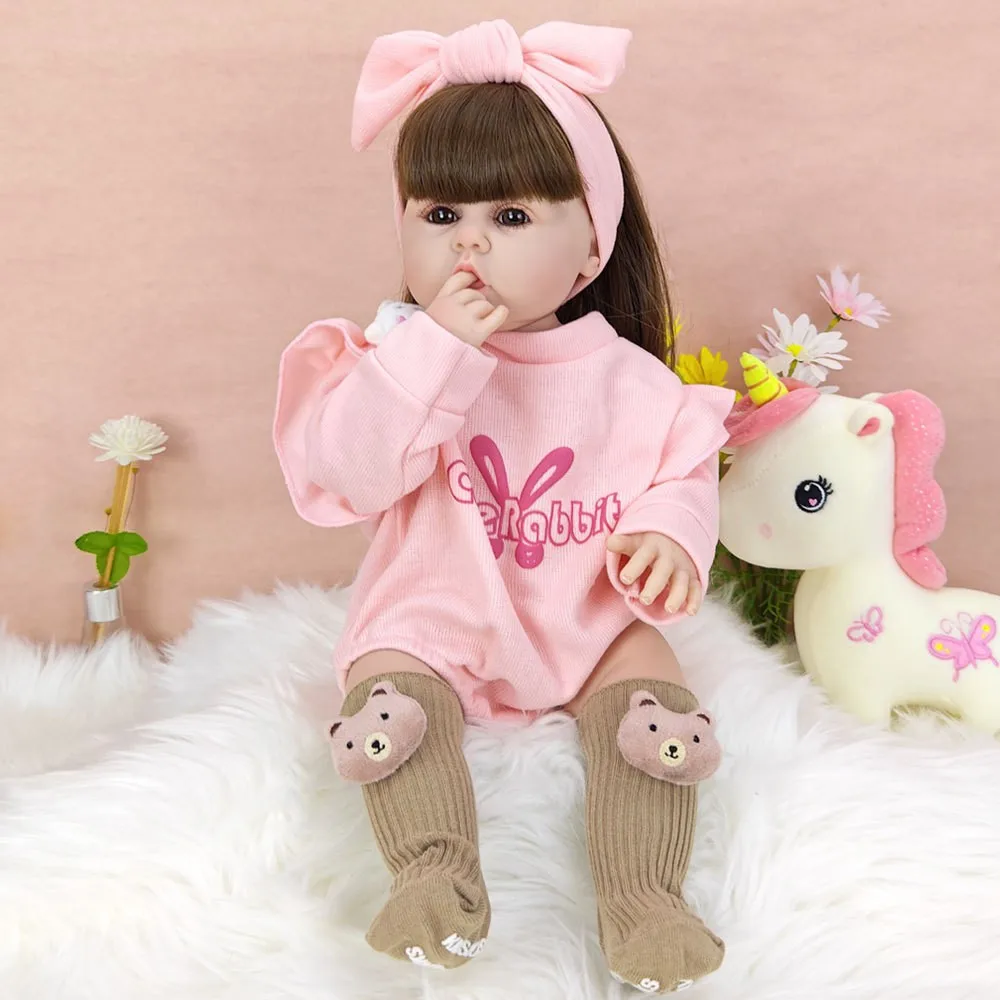 1pcs Pink Clothes Reborn Dolls 55cm 22inch Can Take Bath Simulating Baby Girl Full Vinyl Body Children's Birthday Gift