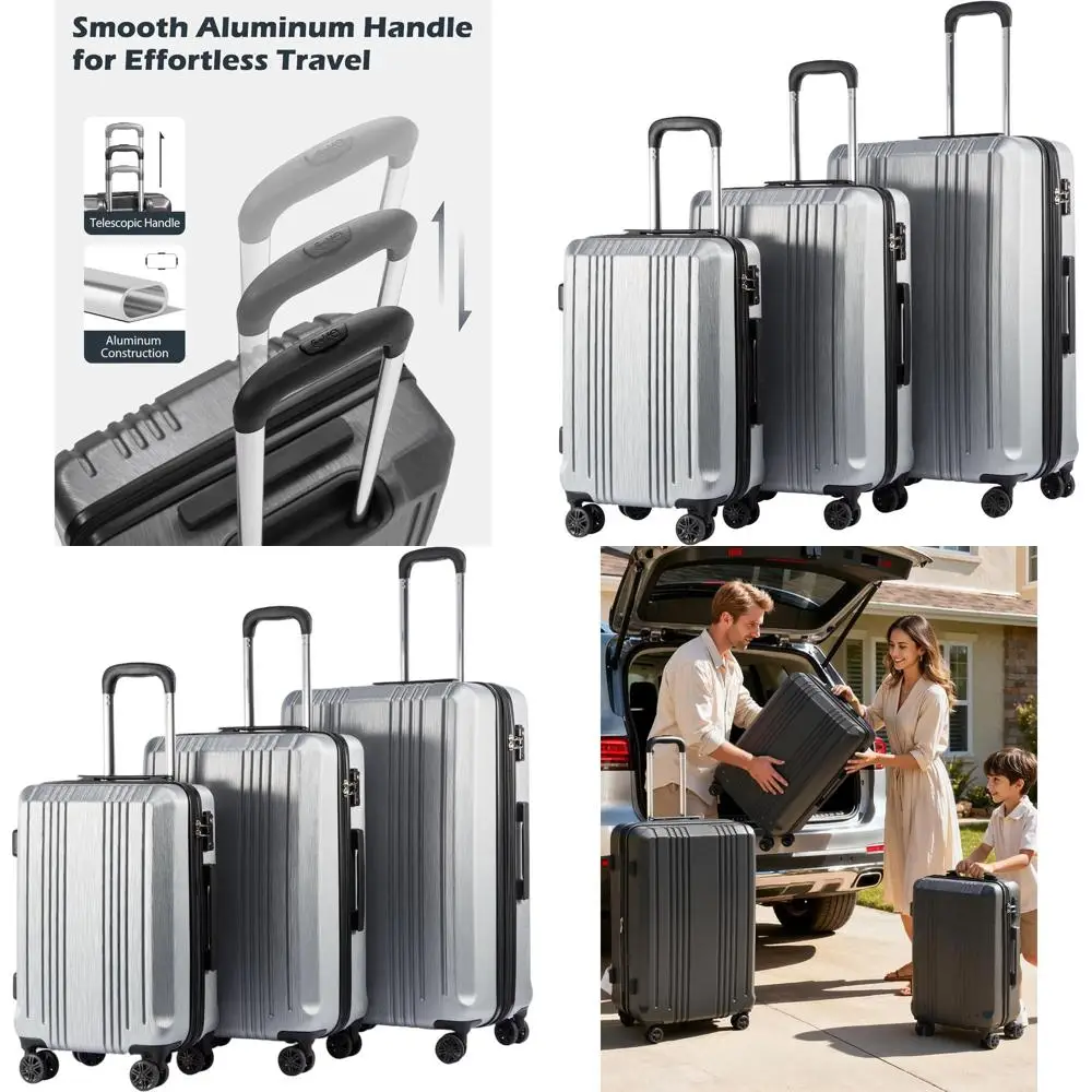 

3 Piece Hardshell Suitcase Set with TSA Lock, PC+ABS Material, Lightweight Spinner (Silver)