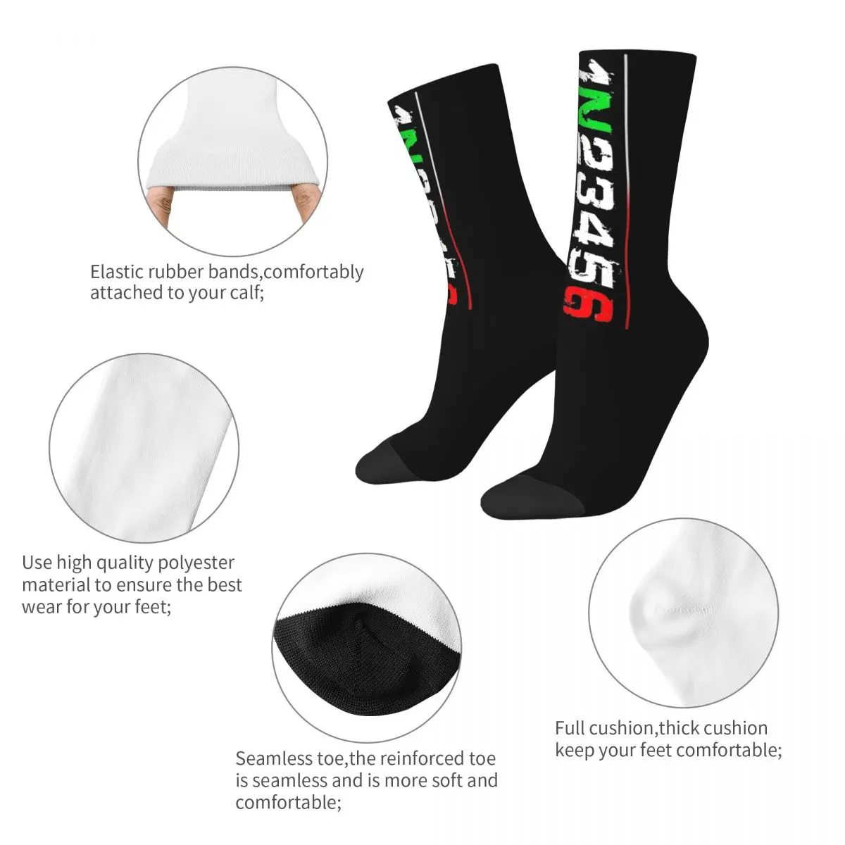 Hip-hop 1N23456 Motorcycle Basketball Socks Polyester Crew Socks for Women Men Non-slip