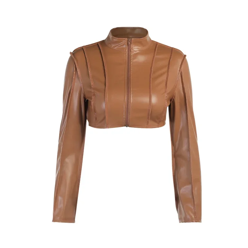 Fashion and Elegant Temperament Pu Short Jacket Women Autumn and Winter New Long-sleeved Ultra-short Zipper Leather Jacket