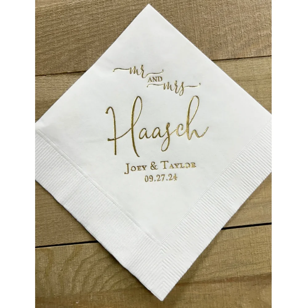 50Pcs Personalized Wedding Cocktail Napkins - Mr & Mrs Mr and Mrs Custom Monogram Receptions Lunches Dinners Engagement