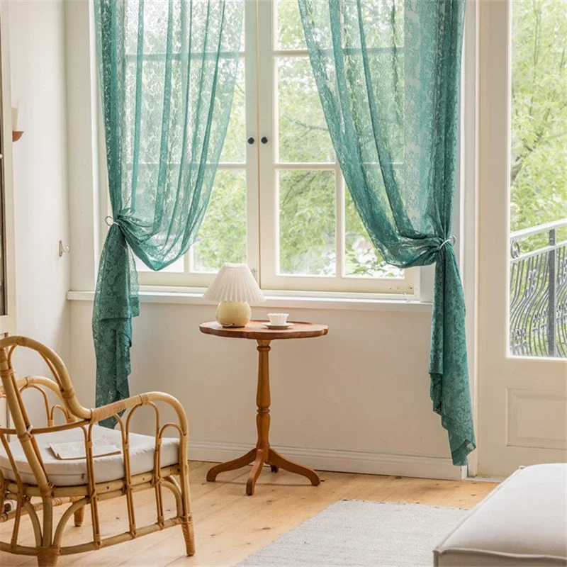 Romantic Green Lace Curtains, Elegant European Sheer for Living Room Bedroom Divider Girl Princess Window Tulle Door Drapes