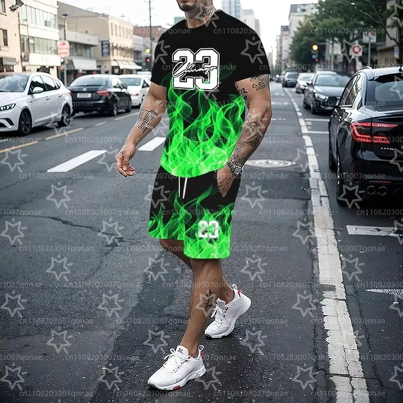 

Creative 23 Printed Men's Spring Summer Two Pieces Set Casual Round Neck Short Sleeve T-shirt Shorts Sport Suit Print Clothing