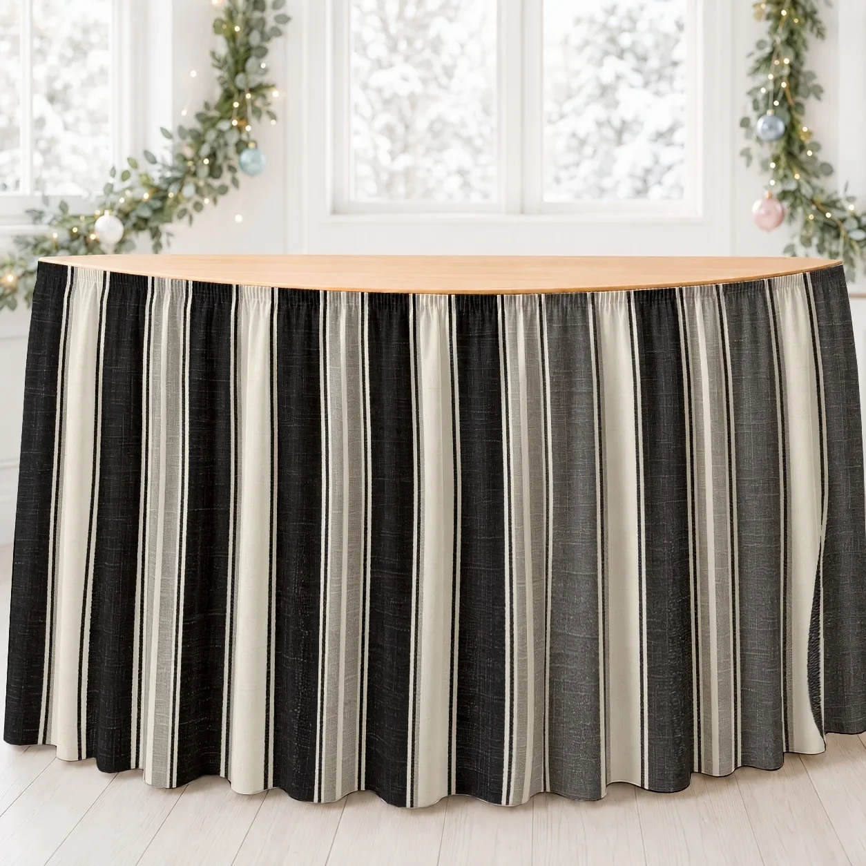 1pc Table Skirt, Striped Table Skirt, Modern, Simple, Elegant, Neutral Color Scheme, Office Meeting Room, Dining Room