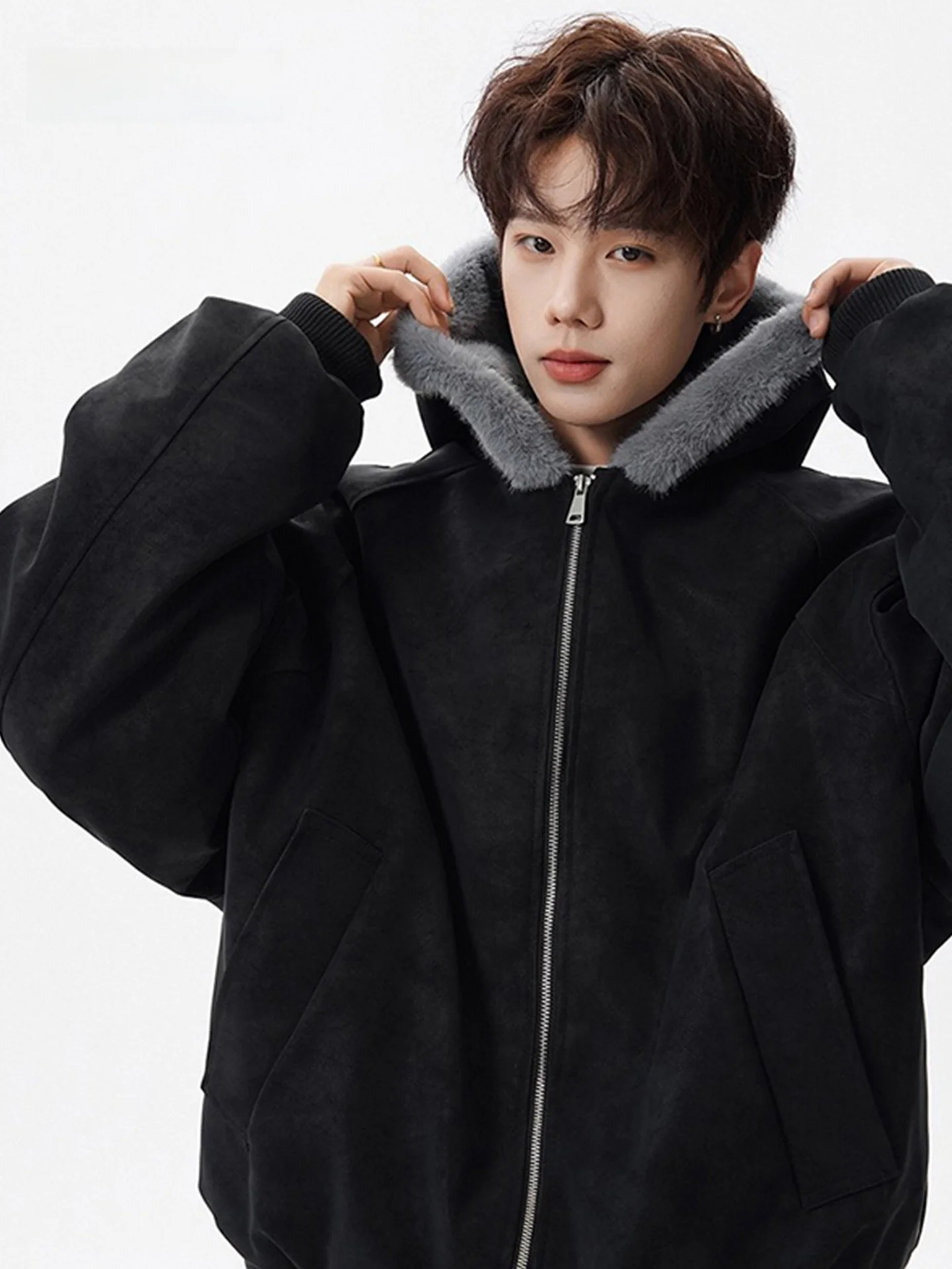 

Мужская и женская зимняя хлопковая куртка American High Street с большим меховым воротником Cleanfit Haome из искусственной кожи...