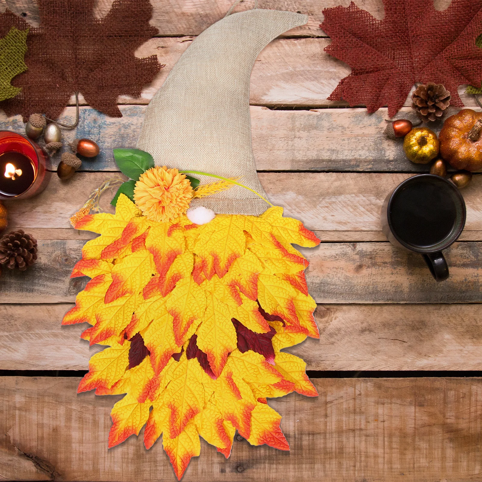 

Fall Front Door Wreath Artificial Gnome Maple Leaves Autumn Harvest Thanksgiving Holiday Decoration Gnome Wreath Swag