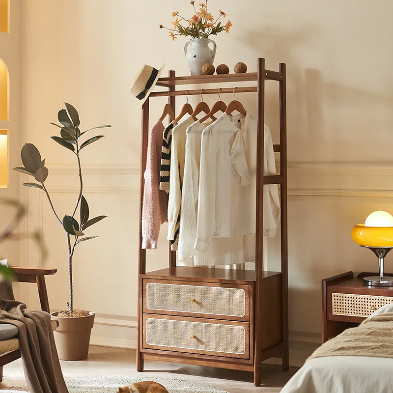 AOLIVIYA Bedroom Standing Coat Rack Floor Hat Hanger Clothing Storage Rack Wood Hall Tree Drawer Organizer