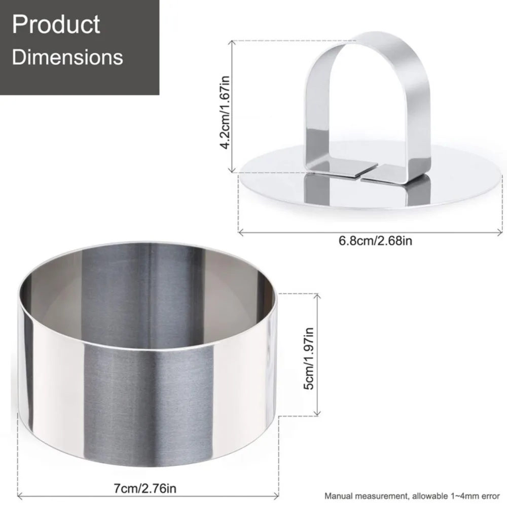 2 Pieces Round Cake Ring Molds Stainless Steel Cake Mousse Decorating Ring Mold with Pusher for Kitchen Baking Pastry Tools view 6