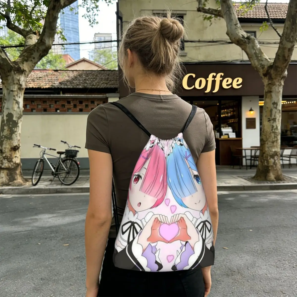 Life In A Different World From Zero Anime Rem Backpacks Portable Drawstring Bags Sports Bag Book Bags for Man Woman School