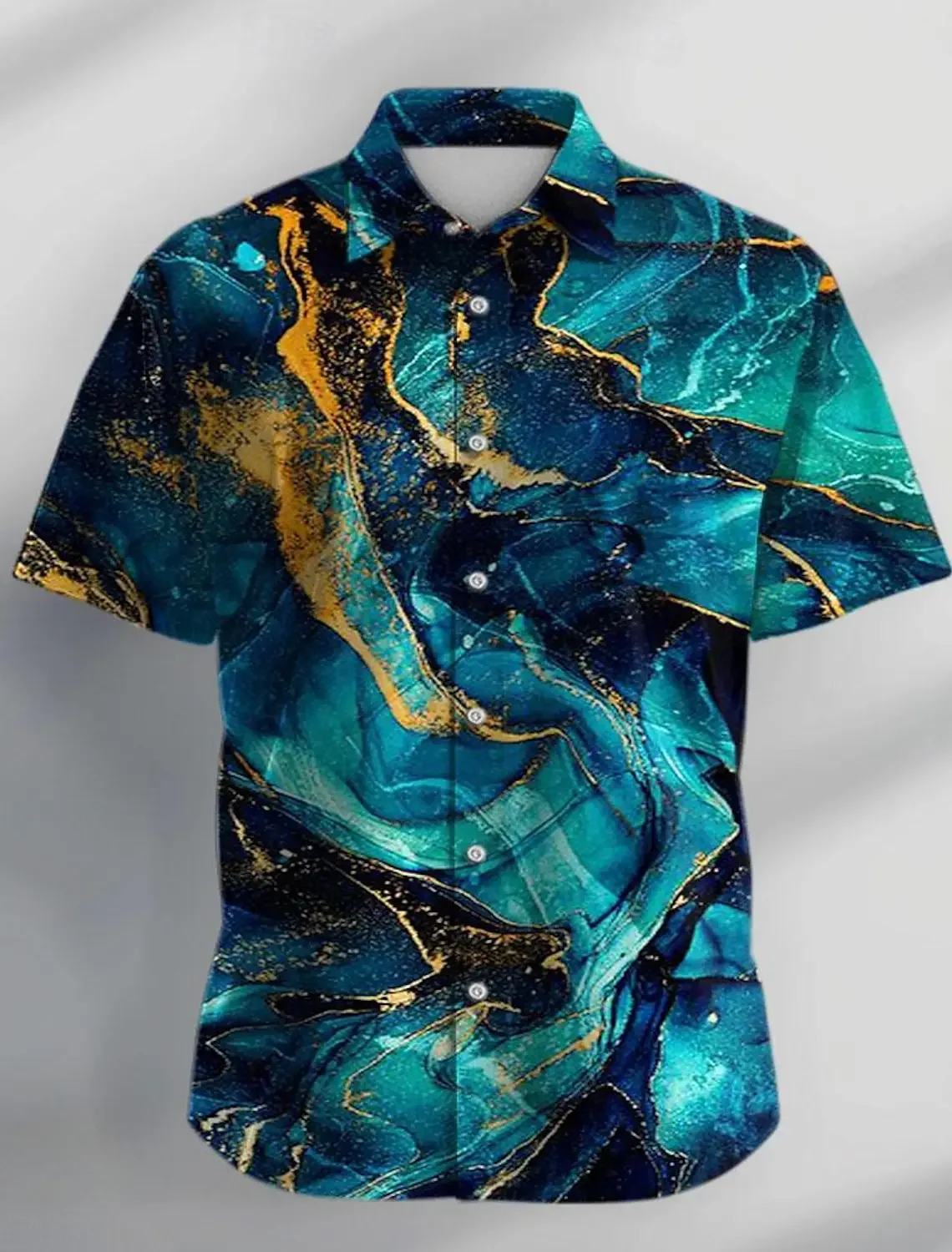 

Men's graphic marble 3D printed short sleeved shirt, button up lapel shirt, suitable for daily vacations, summer vacation destin