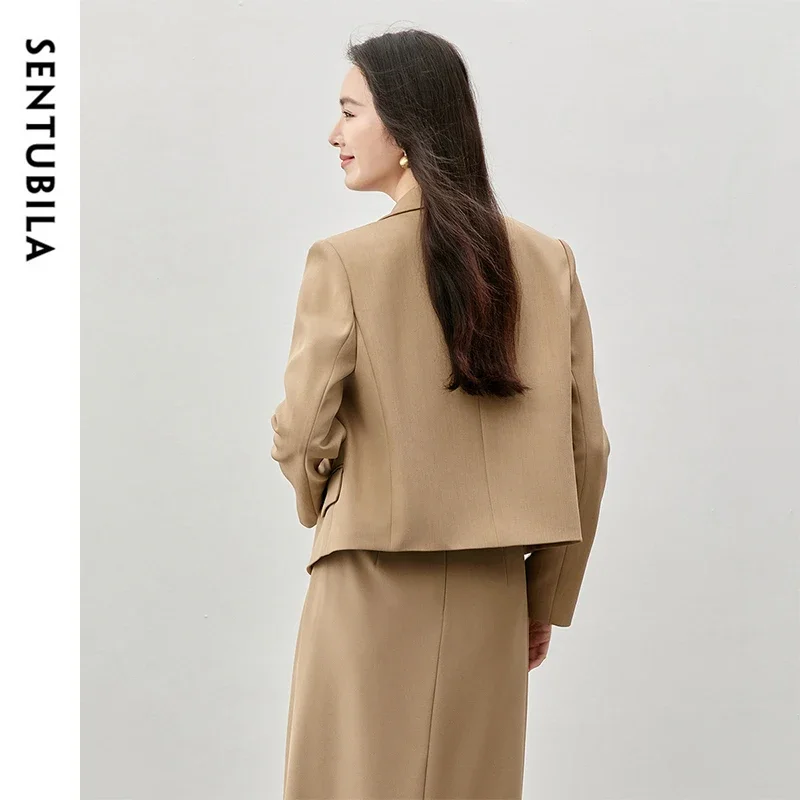 SENTUBILA Women Cropped Blazers Business Workwear Notched Neck Crop Jacket Ladies 2025 Spring Autumn Outerwears Woman 143X56794