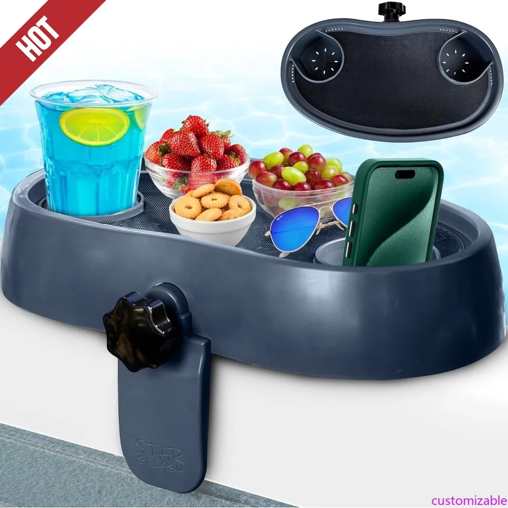 

Настраиваемый регулируемый поднос для стола для гидромассажной ванны — сверхпрочный, нескользящий поднос для напитков с подстаканниками — зажимы для стороны надземного ба