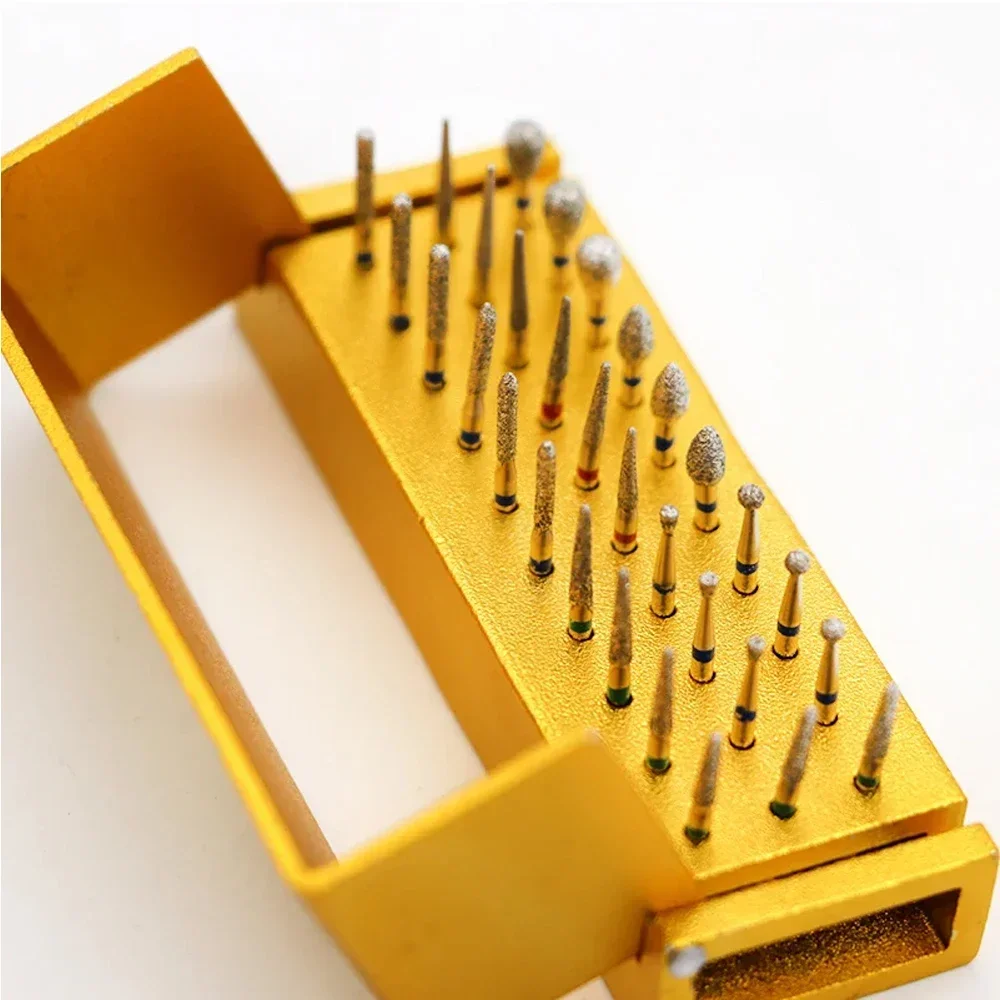 

30 Pcs/Set Aluminium Dental Burs Kit With Holder Dental Diamond Burs For High Speed Handpiece Turbine Burs Disinfection Box