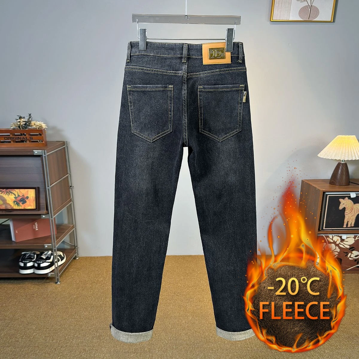 Pantalones vaqueros para hombre, pantalones vaqueros elásticos largos y rectos informales, pantalones vaqueros clásicos con cinturón para otoño e invierno, pantalones vaqueros azules y negros de moda coreana