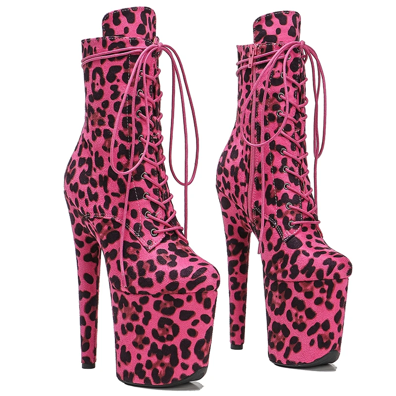 

Leecabe 20CM/8Inch leopard print Super High Heel Pole Dancing Ankle Boots Nightclub Stage Pole Dance boot women boot 3B