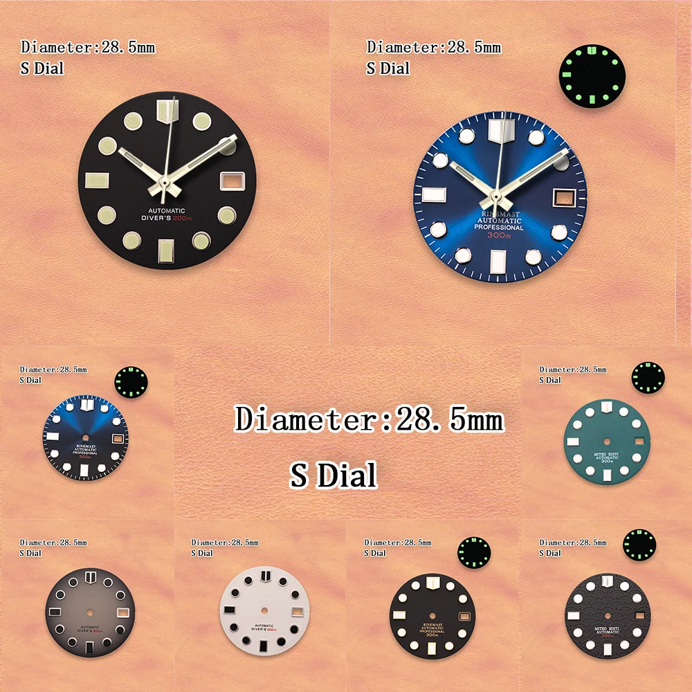 S Dial 28.5mm NH35 Sea Wave Fish Scale Pattern Dial  Green Luminous Fit NH36/4R/7S Japanese Movement Watch Accessories
