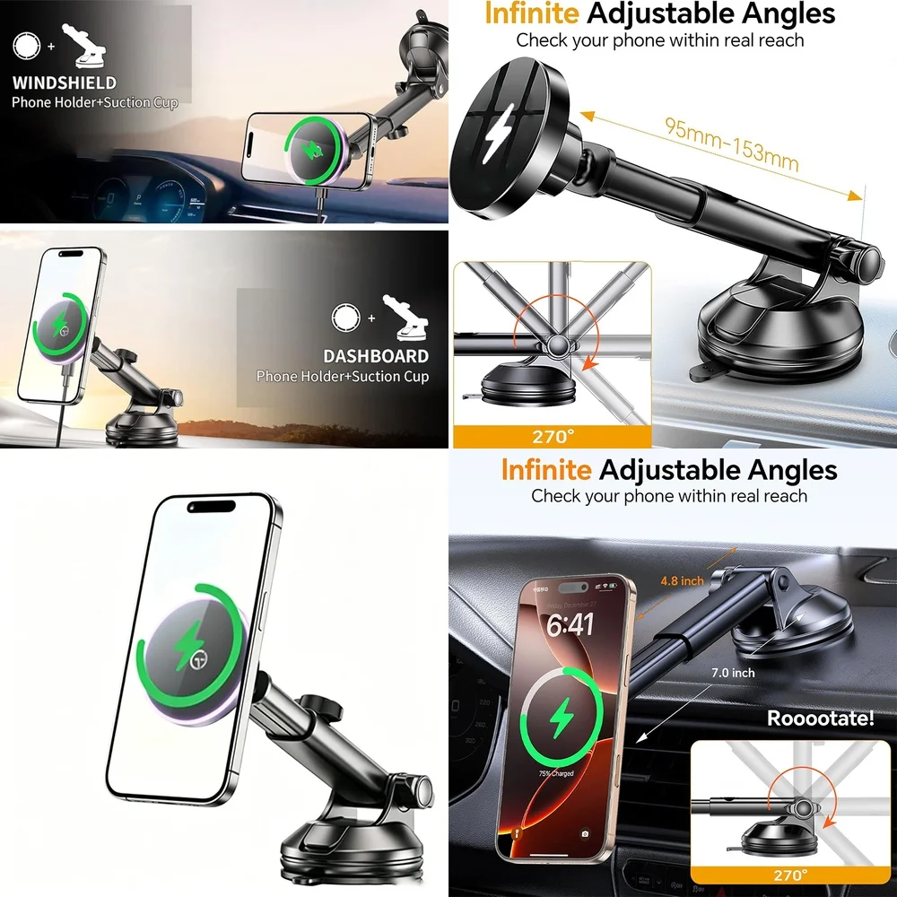 2026 New Electronics Products Trend Magnetic Wireless Car Charger Windshield Car Phone Holder Consumer Electronics Accessories