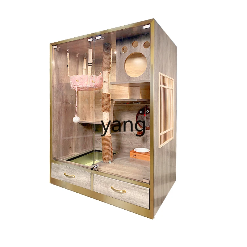 Yjq winter warm four seasons universal closed cabinet cat house winter supplies solid wood cat cage villa