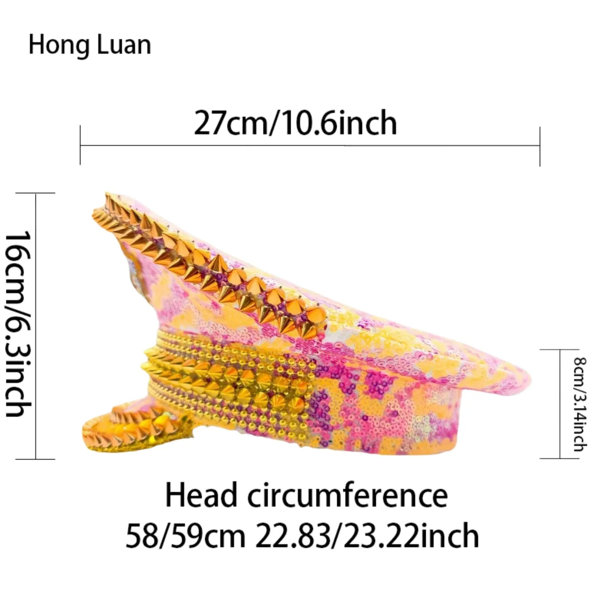 HongLuan Gouden Glitter Kapitein Hoeden Strass voor Muziekfestival Vrouw, Carnavalskostuum Hoed & Cosplay Vrouwelijke Accessoires