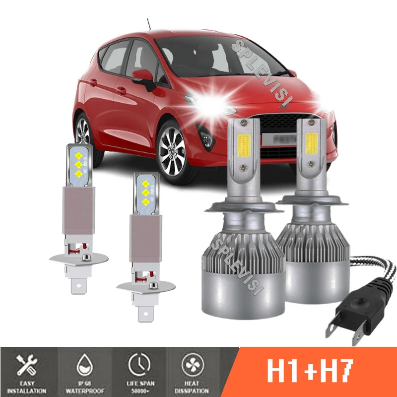 

4x White High Low Beam Headlight Bulbs Car Auto Lighting Kit For Ford Fiesta MK7 2008-2017 Mk8 2017-2020 2017 2018 2019 2020