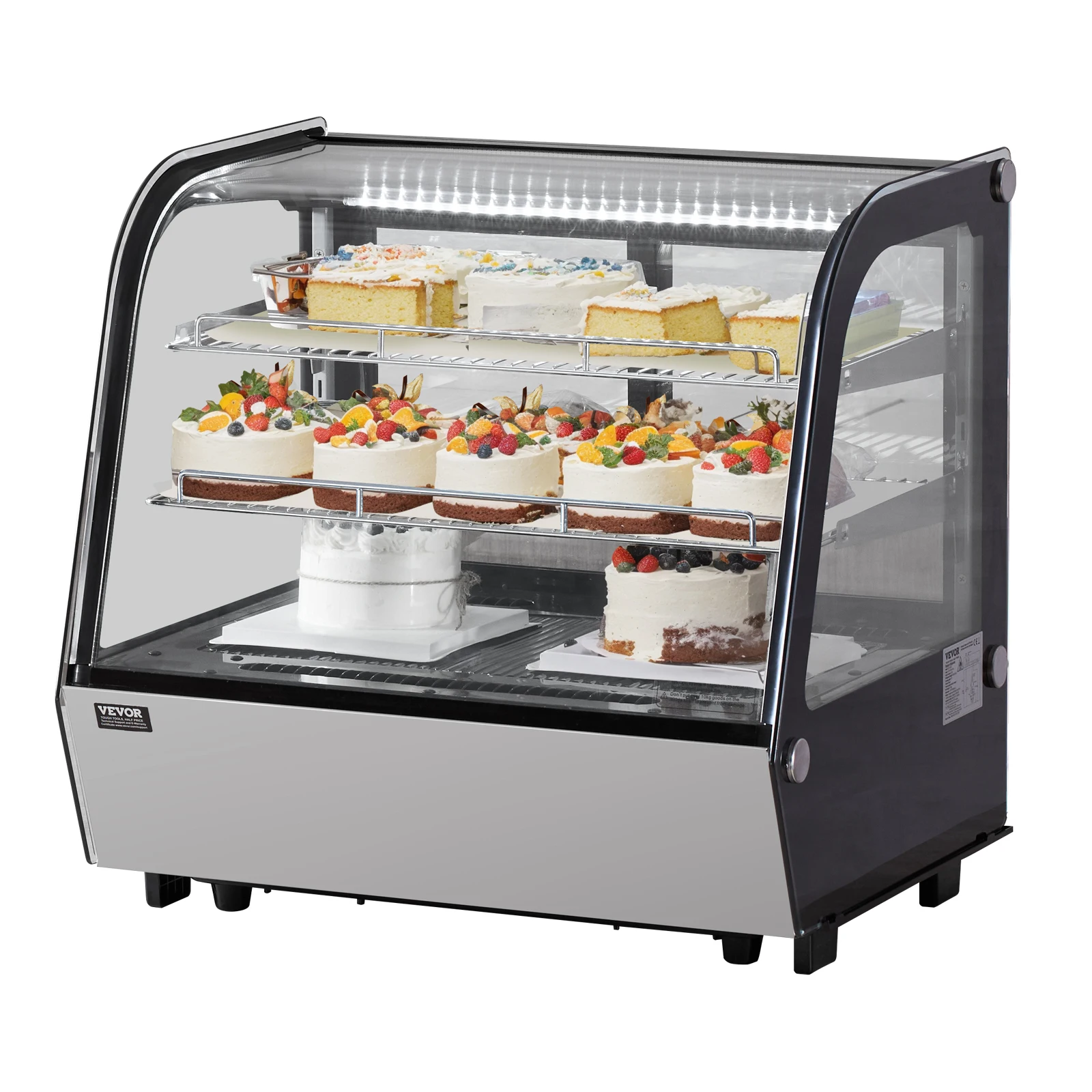 VEVOR Refrigerated Display Case,115L Countertop Pastry Display Case,2Tier Commercial Display Refrigerator,Frost-Free Air-Cooling