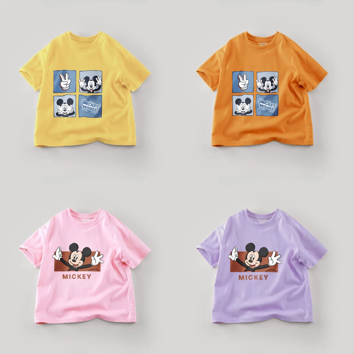 ديزني ميكي الكرتون تي شيرت ملابس الأطفال الصيف بلون بسيط الاطفال قصيرة الأكمام بلايز تيز طفل زي تي شيرت