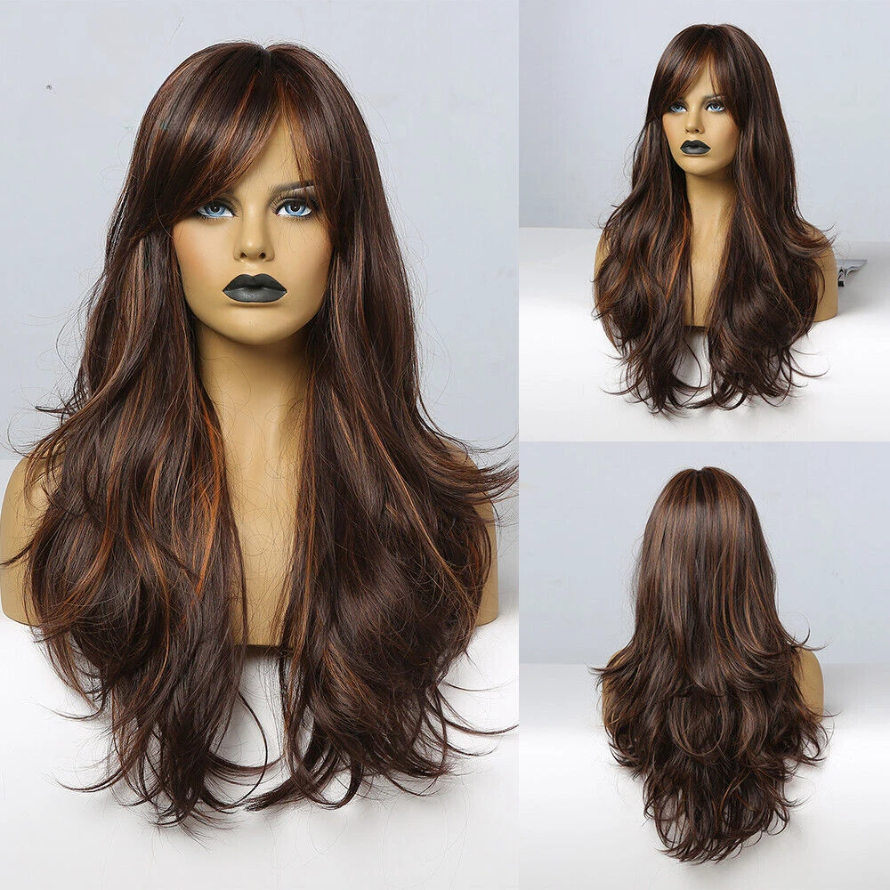 

Long Water Wave Ombre Brown Blonde Wigs Natural Middle Part Synthetic