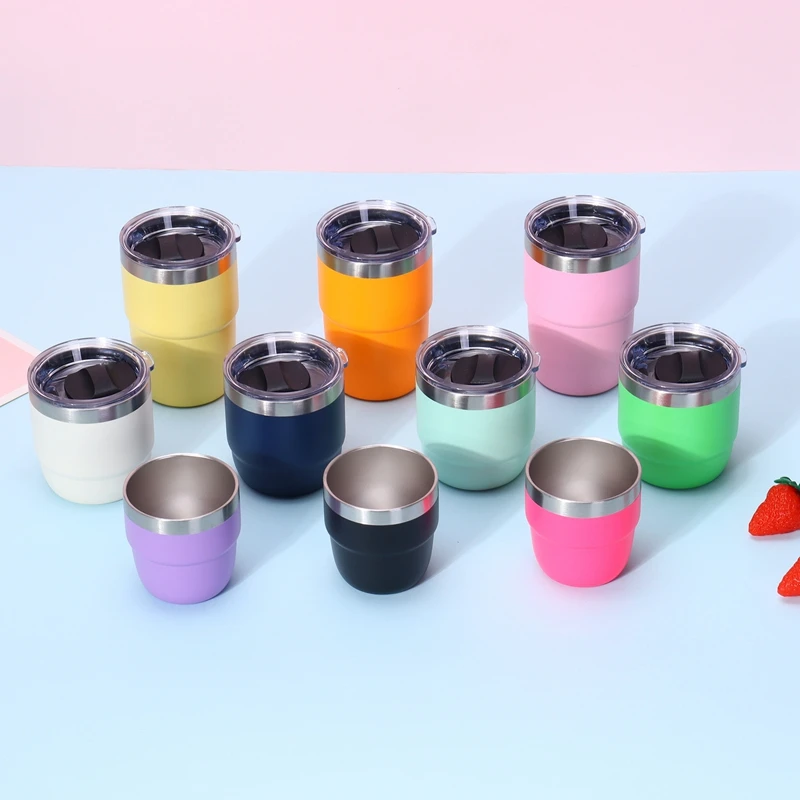 Taza Termo de acero inoxidable de 4oz/6/8oz, taza de hielo portátil multicolor, Mini taza de café aislada de doble capa con tapa, botella de agua