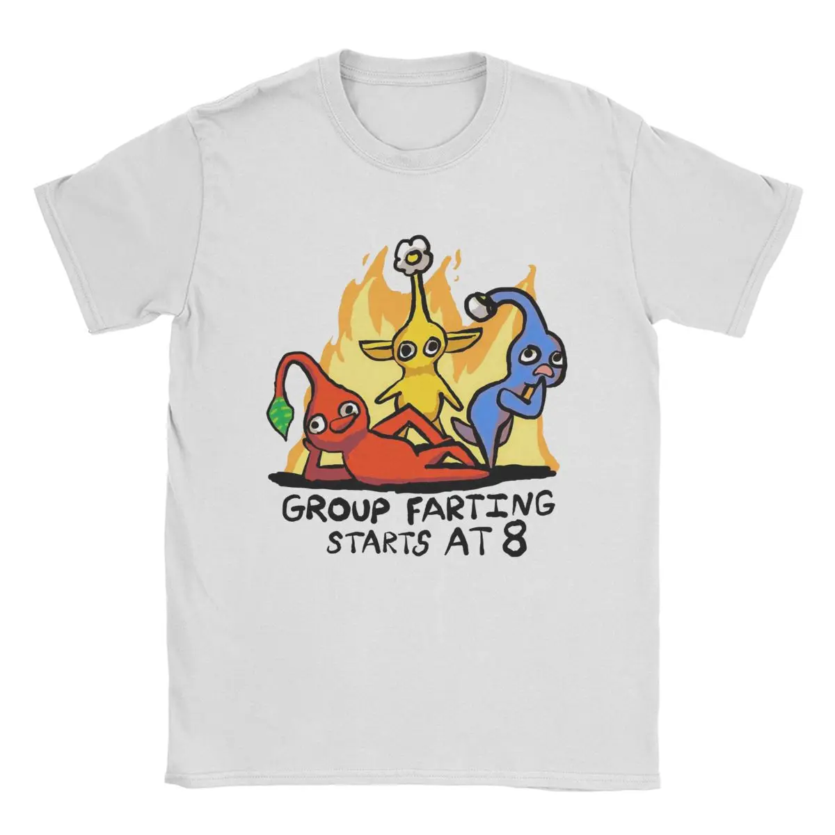 Pikmin Inspired Group Farting Starts At 8 Men T Shirts Vintage Tee Shirt Short Neck T-Shirts Pure Cotton Printing Clothes