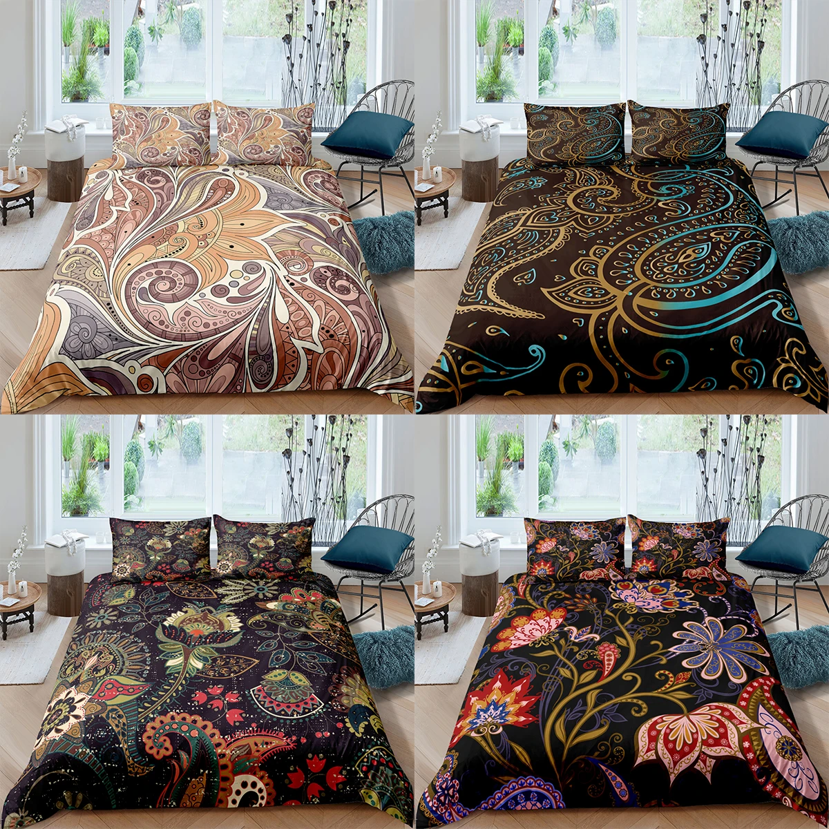 

Home Textiles Luxury 3D Paisley Duvet Cover Set Pillowcase Flower Art Bedding Set Queen and King Size Comforter Bedding Sets