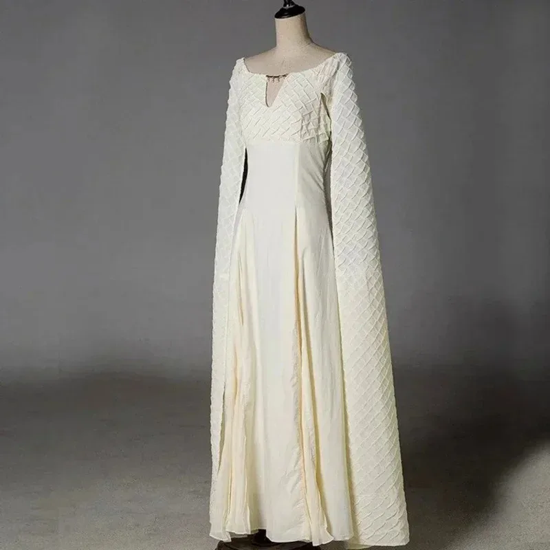 2025 New Daenerys Targaryen cosplay Halloween queen costume with Cape long white vintage gothic princess dress AA