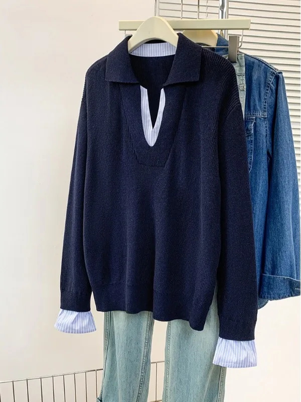 

plus Size Women's Casual Versatile Knitwear Fashion Slimming Color Mid-Length Sweater Autumn Season Ladies Fashion