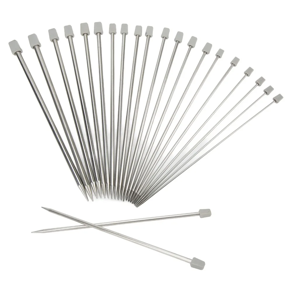 22 Pcs 25cm Length Knitting Needles Set 2mm-8mm Sizes Glossy Finish Straight Single Pointed Needles 11 Pair Sizes
