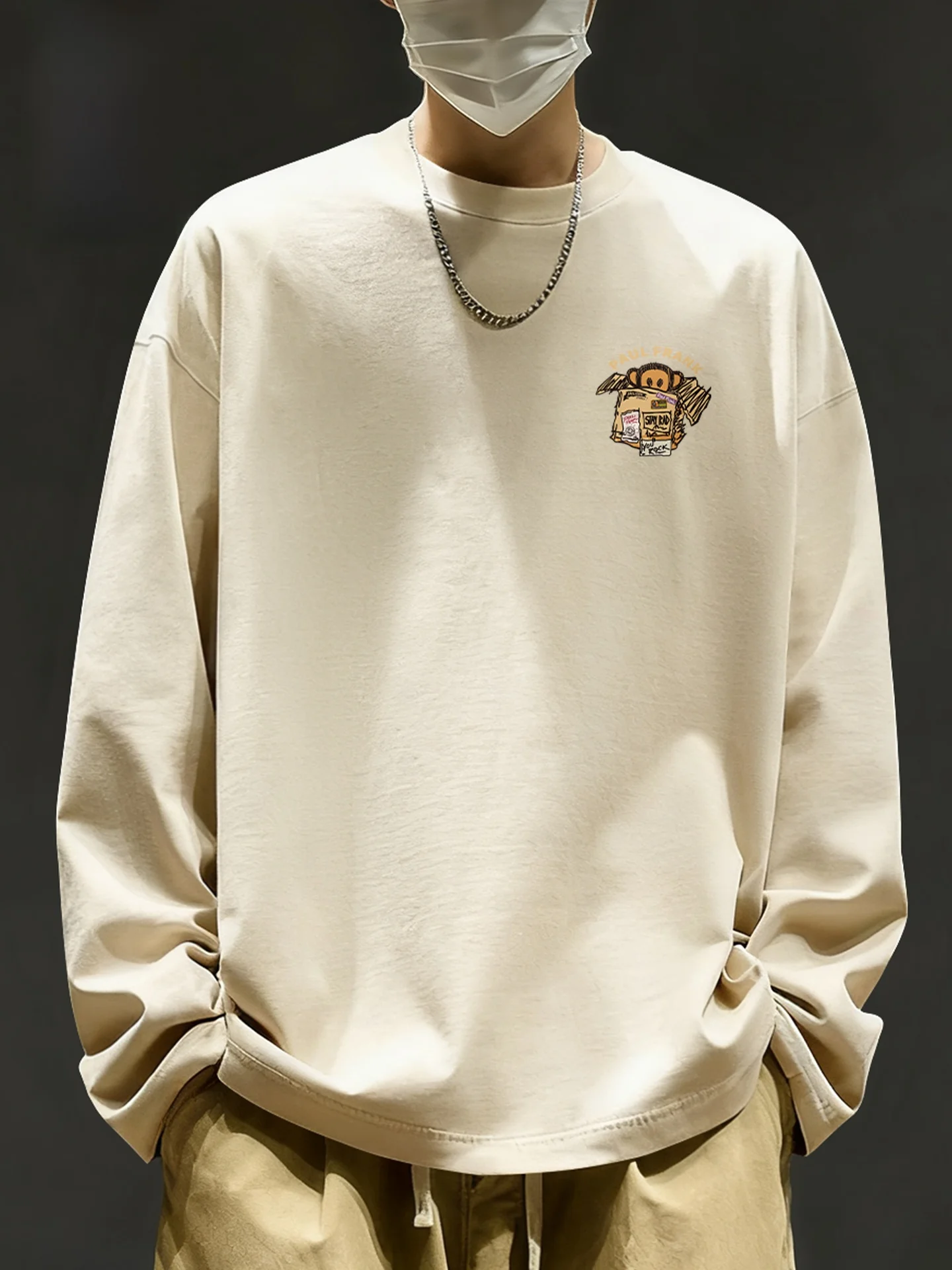 

Мужская хлопковая футболка с длинным рукавом, весна 2026, новая модель, плотная, модная, базовая, удобная, мягкая, повседневная