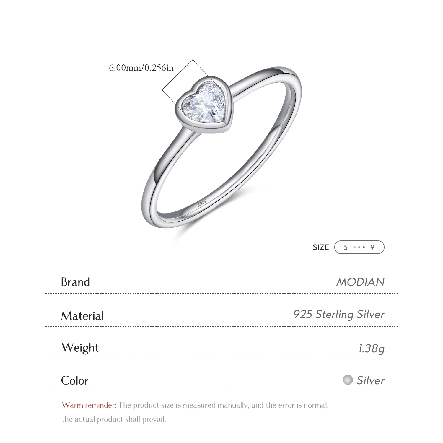 Modian New Fashion Real 925 Sterling Silver Clear Heart CZ Rings Classic Silver Finger Ring For Women Party Wedding jewelry Anel