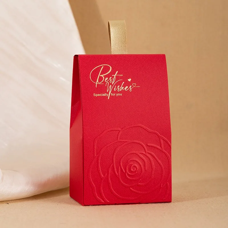 10pcs White Wedding Gift Bags Paper Cute Best Wishes Rose Candy Jewelry Packaging Bag with Handle Birthday Marry Store Wholesale