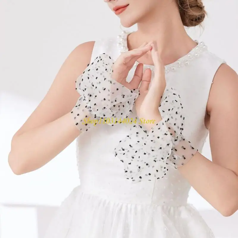 N5KE Dotted Sleeves Tulle Wrist Cuffs Arm Cover for Women Dress Sweater Enhancement